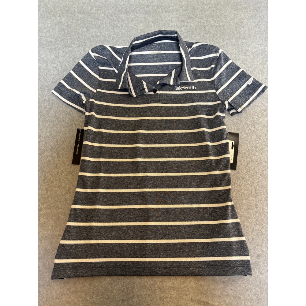 Nike Dri-FIT Isleworth Womens XS Striped Golf Polo Bluish Gray White Athletic